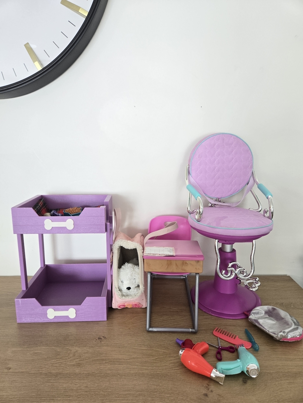 Our Generation Doll‎ Furniture Bundle Salon Chair, Pet Bed, Desk + Accessories